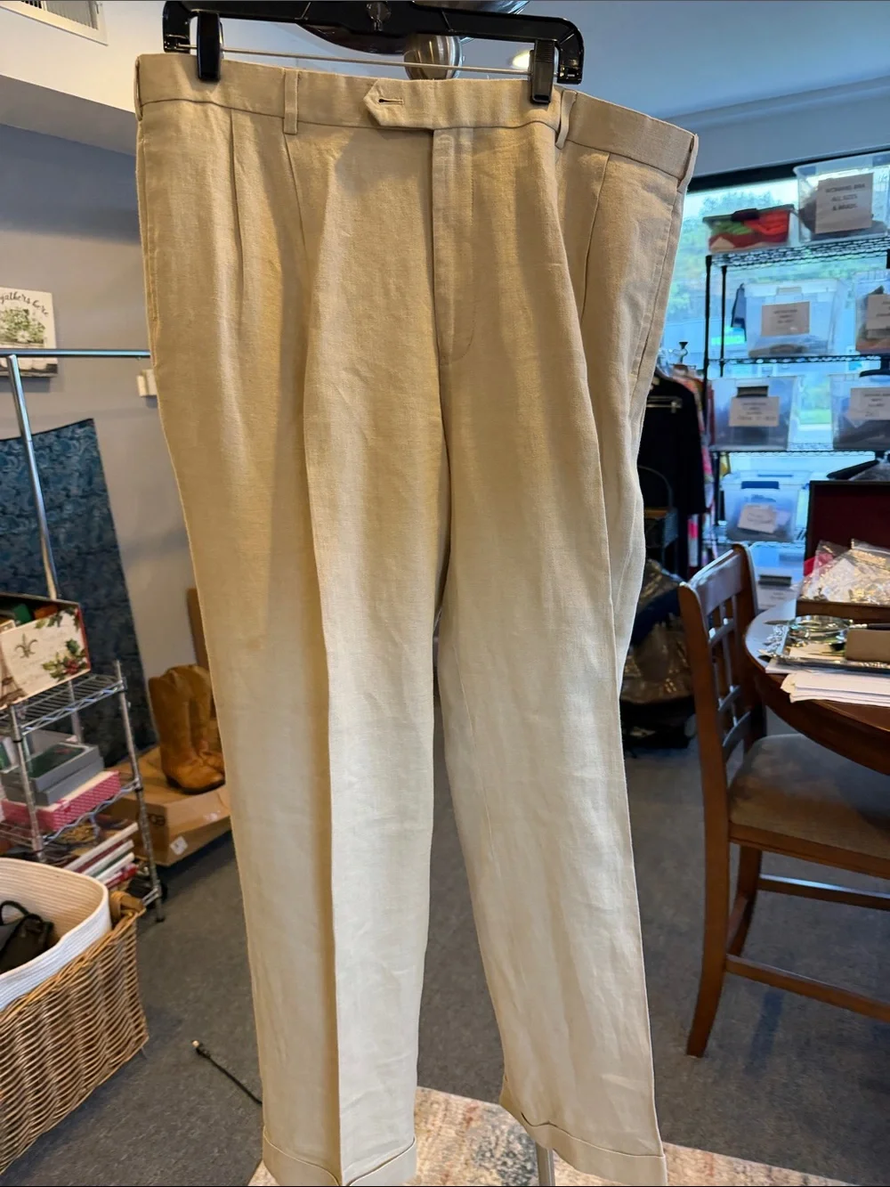 Brooks Brothers Khaki Linen Blend Pants - Light Tan size W40/L32 Madison  staine